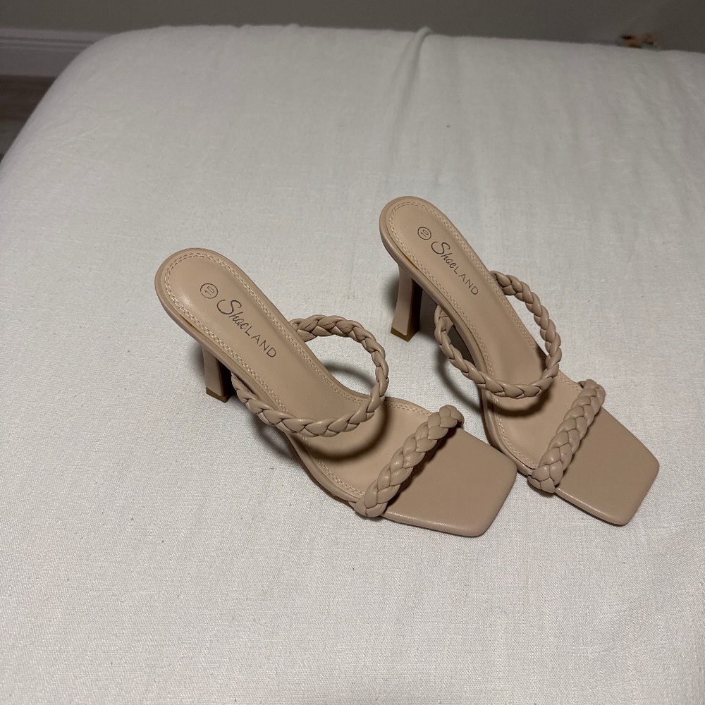 Tan braided heels